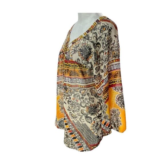 FIG & FLOWER Anthropologie Pullover V Neck Blouse Multicolor Orange L 81-14 - Picture 5 of 14